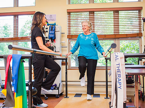 Rehabilitation patient works on balancing skills