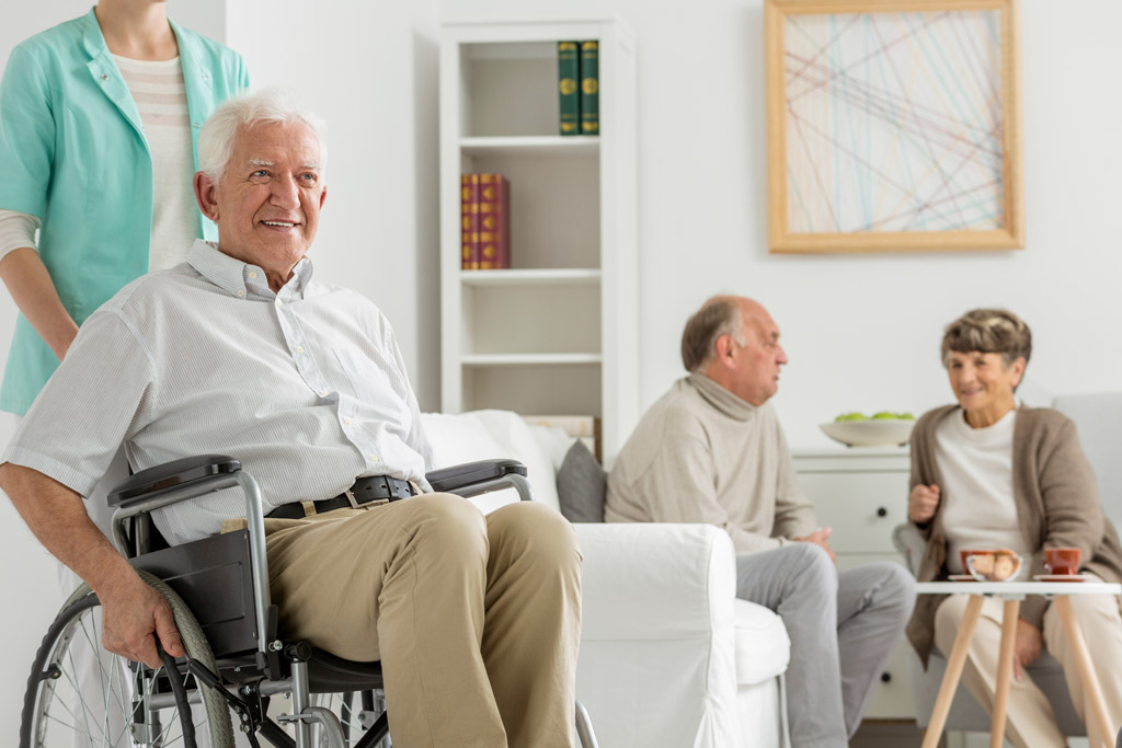 Elderly person in assisted living using products that make life easier for seniors.